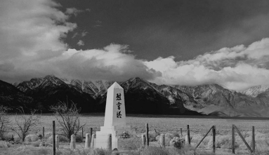 A black and white image of Manzanar from film maker Robert Nakamura